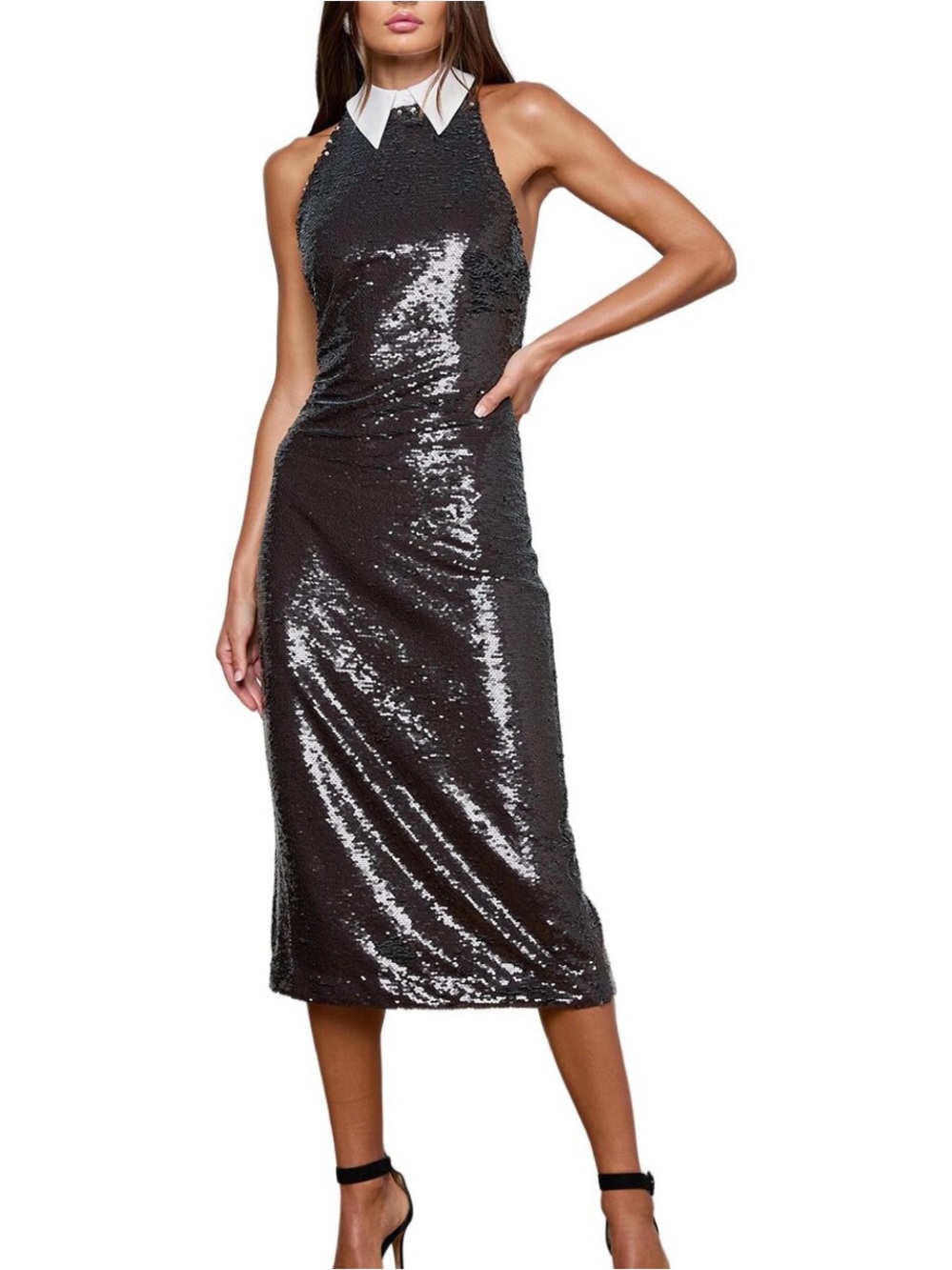 L'AGENCE Lilith sequin midi dress/ collar can come off